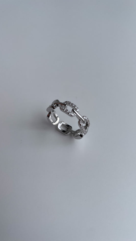 Diamond link ring silver