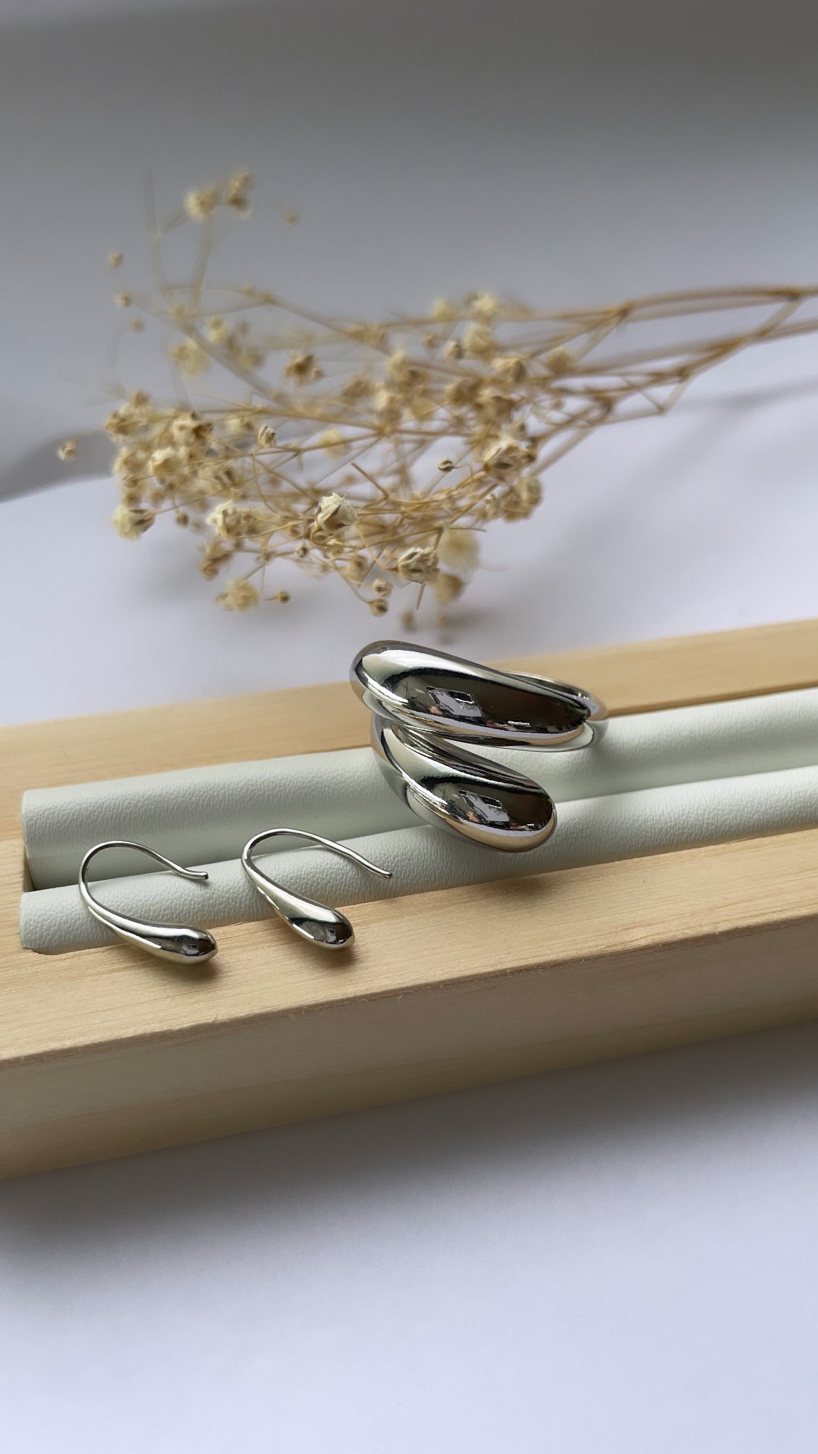 Set zilver drops (oorbellen+ring)
