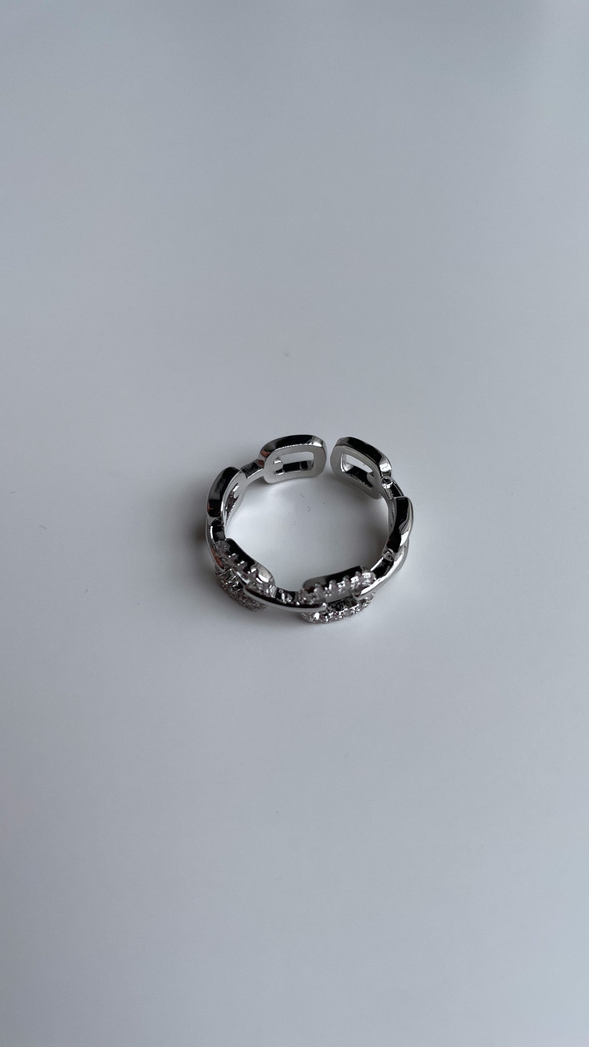 Diamond link ring silver