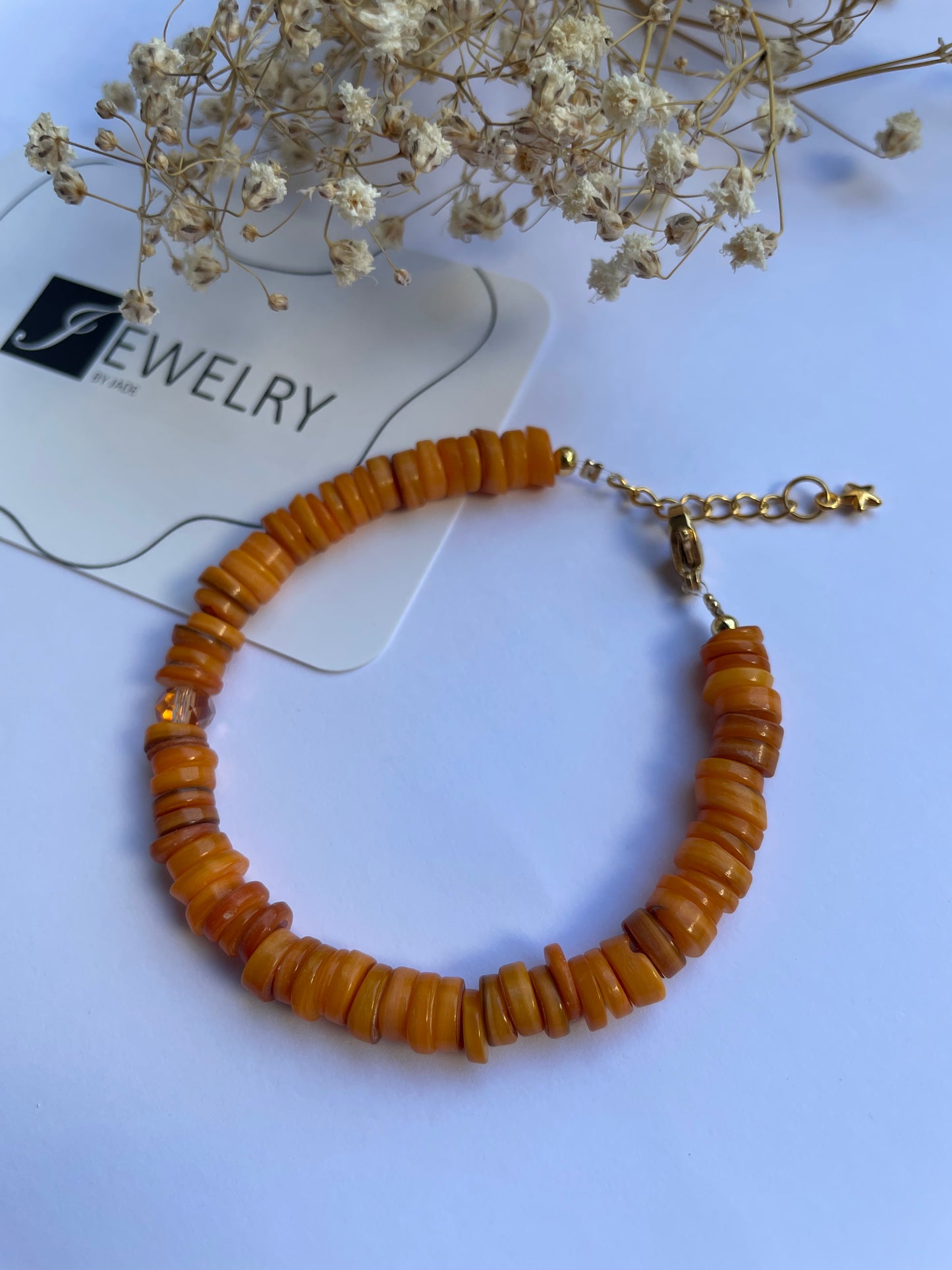 Schelp armband Marigold orange
